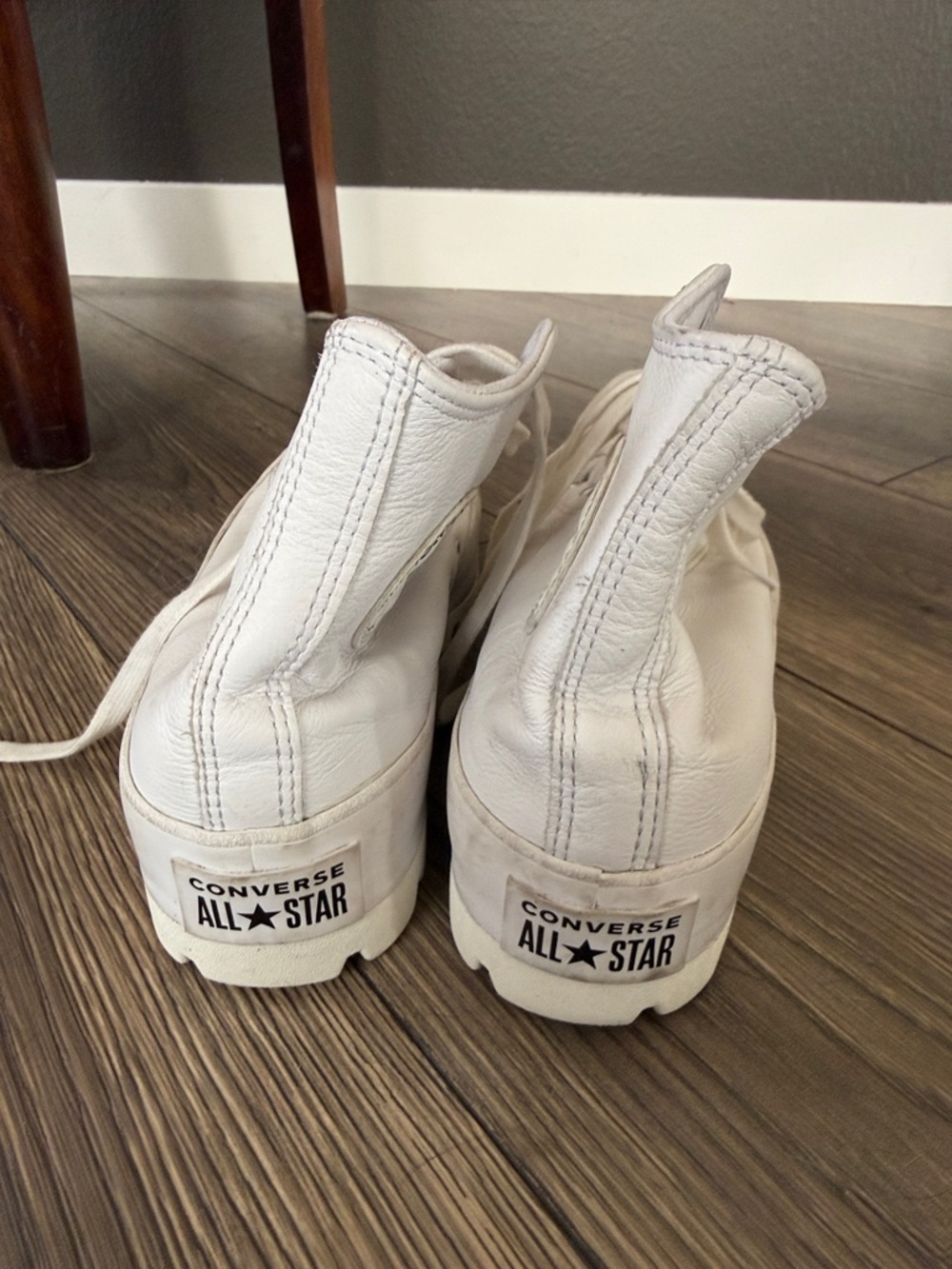 White High-Top Platform Sneakers leather size 8.5 - Picture 3 of 6
